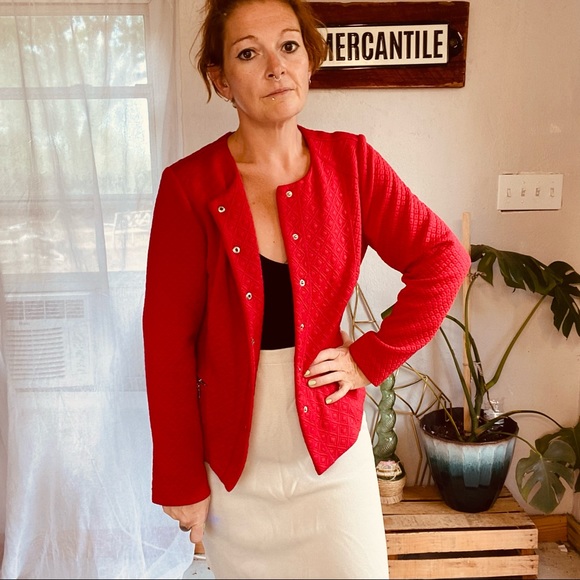 Chico's Jackets & Blazers - Chico’s Quilted Red Jacket Zipper Pockets Size Small Like New